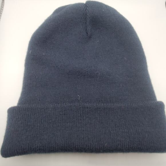 Neutral Logo Cuffed Beanie Hat Navy Blue Yellow Embroidered Knit Cap Unisex OSFM - Picture 3 of 5